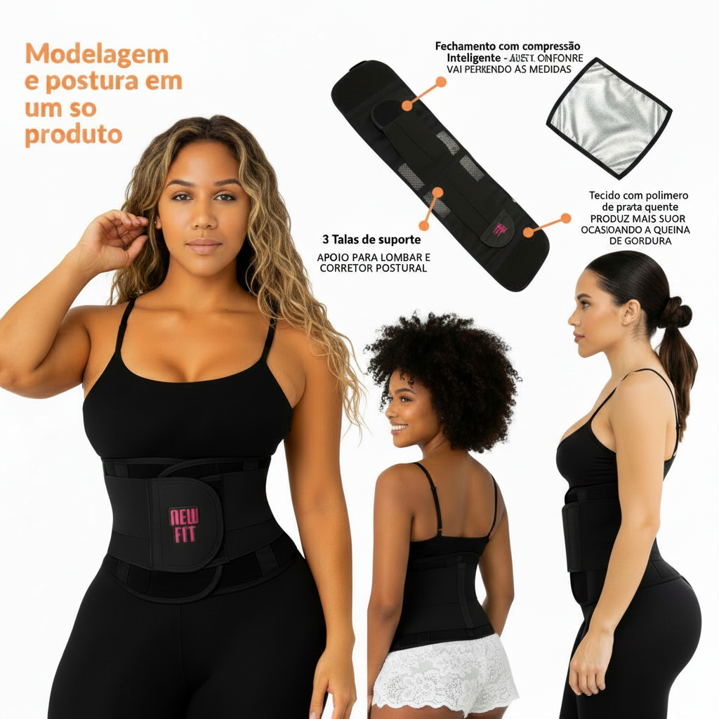 Cinta Modeladora Abdominal Feminina New Fit – Alta Compressão e Definição da Cintura
