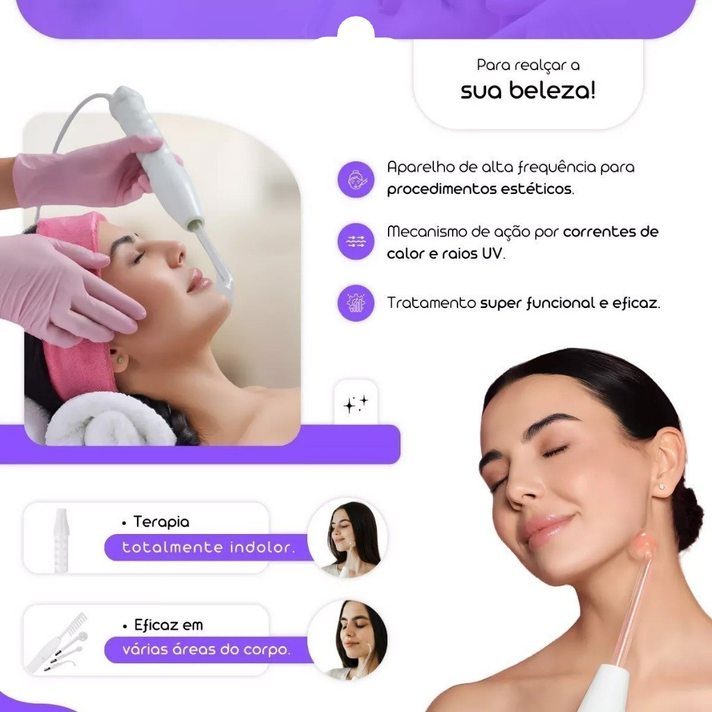 Aparelho Alta Frequência Tratamento Facial e Capilar - Portátil Bivolt