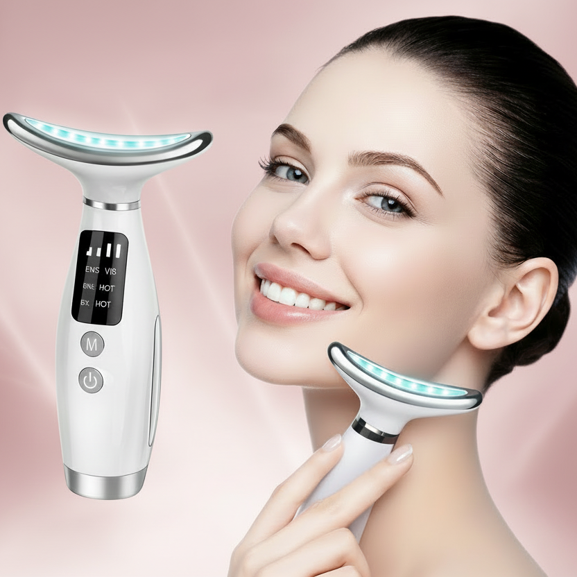 Massageador Facial e Pescoço com LED – Rejuvenescimento, Relaxamento e Pele Radiante