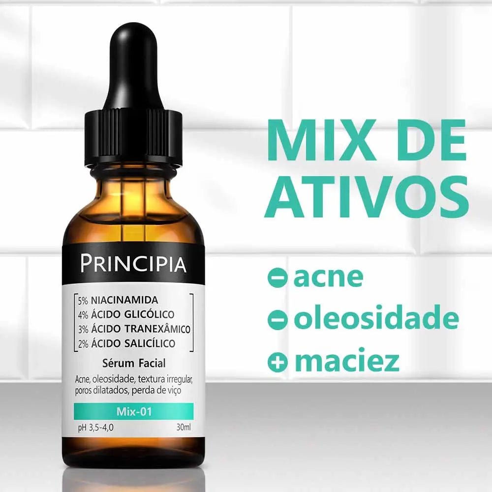 Principia Kit Anti-acne Essencial - GH-01 Gel hidratante (firmeza e viço)+ MIX 01 (oleosidade)+ GL 01 (impurezas)+ PS 01 protetor solar facial