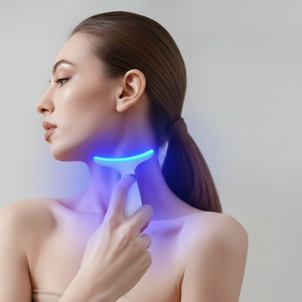 Massageador Facial e Pescoço com LED – Rejuvenescimento, Relaxamento e Pele Radiante